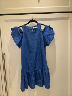 Zara Blue Cold-Shoulder Ruffle Hem Dress